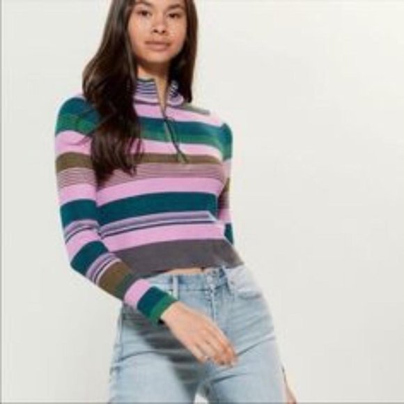 Free people rip tide purple stripe mock neck sweater - Picture 1 of 4
